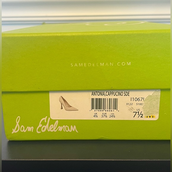 Sam Edelman Heels Sz 7.5 Antonia Pump Cappuncino Beige Suede - Picture 4 of 13